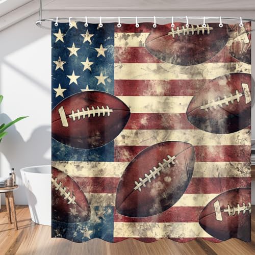 Mexpekil Duschvorhänge, Vintage, American Football, wasserdicht, Badezimmervorhänge mit 12 Haken, Badvorhang für Badewanne, Duschkabine (122 x 183 cm) von Mexpekil