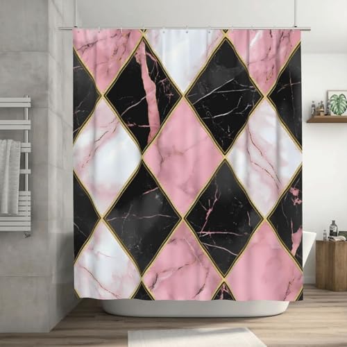 Mexpekil Duschvorhang 183x183cm Rosa Schwarz Geometrisches Marmor Muster Wasserdicht Badezimmer Vorhänge mit 12 Kunststoffhaken Polyester Stoff Duschvorhänge für Badezimmer Badewanne von Mexpekil