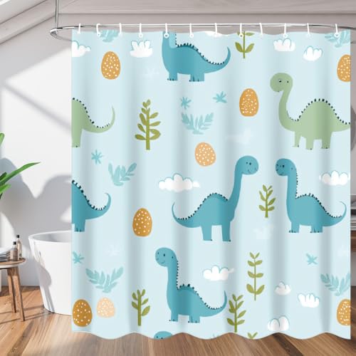 Mexpekil Duschvorhang Badezimmer Duschvorhang 168 x 183 cm Wasserdicht Polyester Badewannenvorhänge mit Ösen & Haken, Cartoon Dinosaurier und Eier von Mexpekil