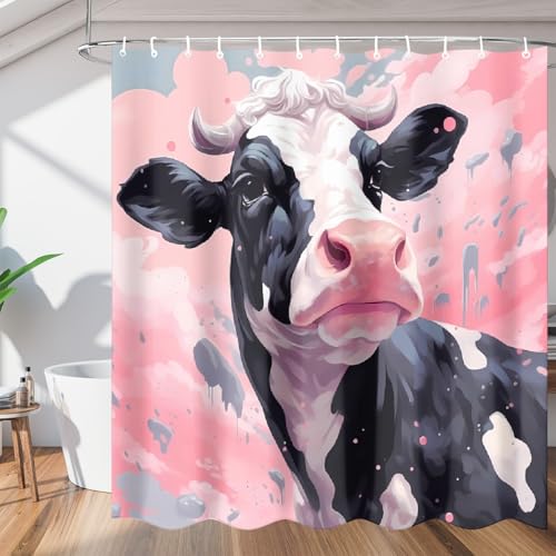 Mexpekil Duschvorhang Badezimmer Duschvorhang 168 x 183 cm Wasserdicht Polyester Badewannenvorhänge mit Ösen & Haken, Kuhdruck Textur von Mexpekil