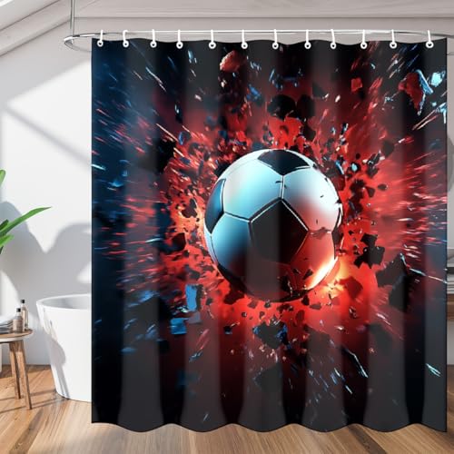 Mexpekil Duschvorhang Badezimmer Duschvorhang 168x183cm Wasserdicht Polyester Badewannenvorhänge mit Ösen & Haken, Broken Football von Mexpekil