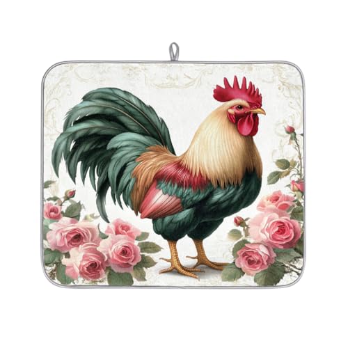 Mexpekil Ein schöner Hahn-Abtropfmatte, saugfähige Abtropfunterlage für Küchentheke, rutschfeste Abtropfmatten für Geschirr, Tassen, Pfannen, 40,6 x 45,7 cm von Mexpekil