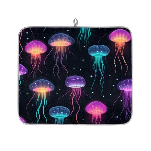 Mexpekil Fantasy Quallen Ozean-Tier-Abtropfmatte, saugfähige Abtropfmatte, Küchentheke, rutschfeste Abtropfmatte für Geschirr, Regale, Tassen, Pfannen, 40,6 x 45,7 cm von Mexpekil