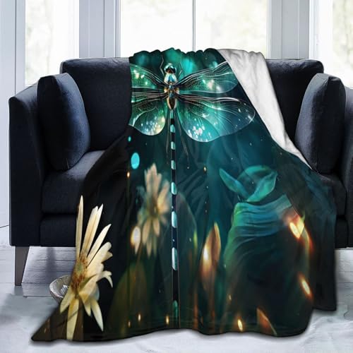 Mexpekil Fantsy Überwurfdecke mit Libellen-Kunst-Fleece-Decke, Anti-Pilling, gemütlicher Flanell-Überwurf für Sofa, Bett, Couch, Picknick, Reisen, maschinenwaschbar von Mexpekil
