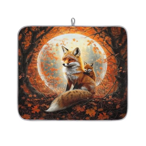 Mexpekil Fox in The Autumn Forest Abtropfmatte, saugfähige Abtropfmatte, Küchentheke, rutschfeste Abtropfmatten für Geschirr, Tassen, Pfannen, 40,6 x 45,7 cm von Mexpekil
