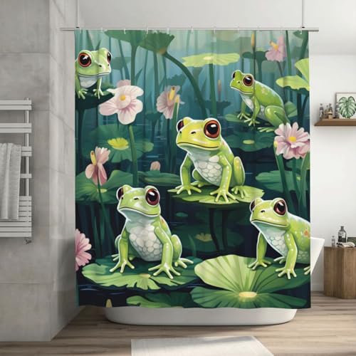 Mexpekil Frosch Lotus Duschvorhang, wasserdicht, schimmelresistent, Duschvorhänge, waschbar, Badezimmervorhänge mit 12 Kunststoffhaken, 183 x 183 cm (72 x 72 Zoll) von Mexpekil