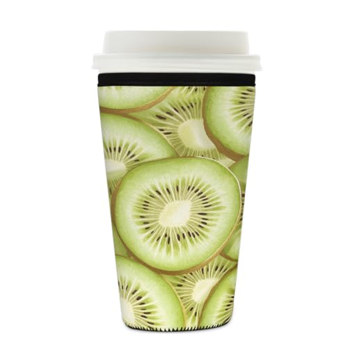 Mexpekil Fruit Kiwi Slice Pattern Wiederverwendbare Eiskaffeehülle für heiße und kalte Getränke, isolierte Neopren-Getränkehüllen, passend für 625 - 680 ml von Mexpekil