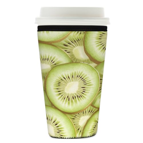 Mexpekil Fruit Kiwi Slice Pattern Wiederverwendbare Eiskaffeehülle für heiße und kalte Getränke, isolierte Neopren-Getränkehüllen, passend für 740 - 800 ml von Mexpekil