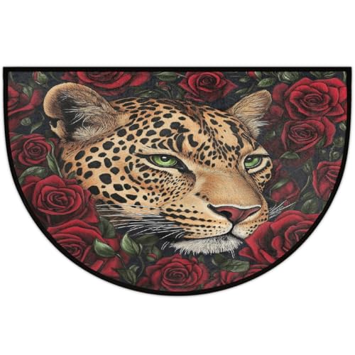 Mexpekil Fußmatte mit Leopardenmuster, rote Rose, halbrund, für drinnen und draußen, rutschfest, waschbar, halbrund, saugfähig, für den Eingang, 61 x 91 cm Mexpekil Fußmatte mit Leopardenmuster, rote Rose, halbrund, für drinnen und draußen, rutschfest, waschbar, halbrund, saugfähig, für den Eingang, 61 x 91 cm von Mexpekil