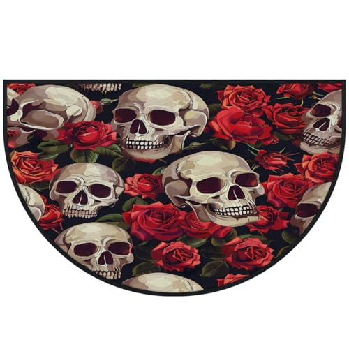 Mexpekil Fußmatte mit Totenkopf-Rose, halbrund, rutschfest, waschbar, halbrund, saugfähig, 100 x 160 cm Mexpekil Fußmatte mit Totenkopf-Rose, halbrund, rutschfest, waschbar, halbrund, saugfähig, 100 x 160 cm von Mexpekil