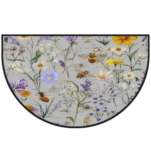 Mexpekil Fußmatte mit Wildblumen, Schmetterlingen, Bienen, halbrund, rutschfest, waschbar, halbrund, saugfähig, 100 x 160 cm Mexpekil Fußmatte mit Wildblumen, Schmetterlingen, Bienen, halbrund, rutschfest, waschbar, halbrund, saugfähig, 100 x 160 cm von Mexpekil
