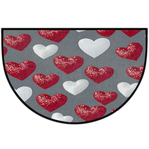 Mexpekil Fußmatte mit glitzernden roten und weißen Herzen, halbmondförmig, rutschfest, waschbar, halbrund, saugfähig, für den Eingang, 61 x 91 cm Mexpekil Fußmatte mit glitzernden roten und weißen Herzen, halbmondförmig, rutschfest, waschbar, halbrund, saugfähig, für den Eingang, 61 x 91 cm von Mexpekil