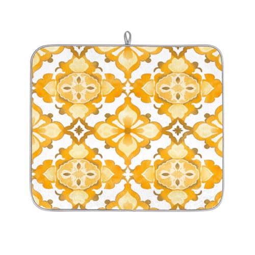 Mexpekil Gelbe marokkanische Fliesen-Abtropfmatte, saugfähige Abtropfmatte für Küchentheke, rutschfeste Abtropfmatten für Geschirr, Regale, Tassen, Pfannen, 40,6 x 45,7 cm von Mexpekil