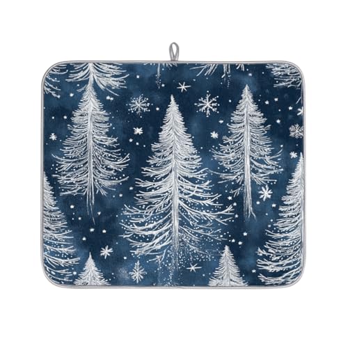 Mexpekil Glitzernde Abtropfmatte mit silbernen Kiefernbäumen, saugfähige Abtropfmatte, Küchentheke, rutschfeste Abtropfmatten für Geschirr, Regale, Tassen, Pfannen, 40,6 x 45,7 cm von Mexpekil