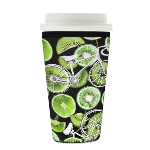 Mexpekil Green Kiwi Slices Fahrrad-wiederverwendbare Eiskaffeehülle für heiße und kalte Getränke, isolierte Neopren-Getränkehüllen, passend für 625 - 680 ml von Mexpekil