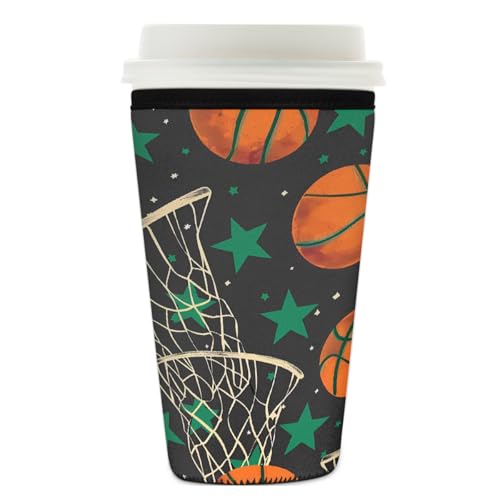 Mexpekil Green Stars Sports Basketball wiederverwendbare Eiskaffeehülle für heiße und kalte Getränke, isolierte Neopren-Getränkehüllen, passend für 740-800 ml von Mexpekil
