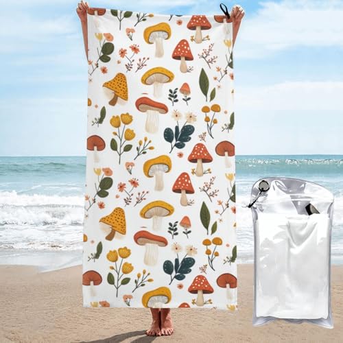 Mexpekil Große Strandtücher mit Pilzmotiv für Erwachsene, sandfrei, Mikrofaser, Strandtuch, schnell trocknend, Badetuch, leichtes Reisehandtuch mit Tasche für Fitnessstudio, Camping, Schwimmen, Yoga, Mexpekil Große Strandtücher mit Pilzmotiv für Erwachsene, sandfrei, Mikrofaser, Strandtuch, schnell trocknend, Badetuch, leichtes Reisehandtuch mit Tasche für Fitnessstudio, Camping, Schwimmen, Yoga, von Mexpekil