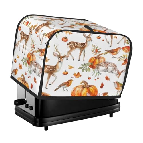 Mexpekil Herbstwald Tier Hirsch Vogel Kürbis Toaster Abdeckung 2 Scheiben Brotbackmaschine Abdeckung Wasserdicht Küche Kleingerät Staubdichte Abdeckungen Toaster Ofen Schutz Frauen Geschenk von Mexpekil