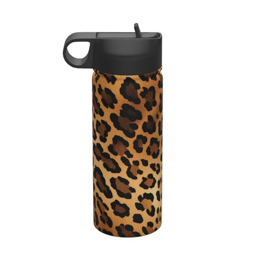 Mexpekil Isolierte Wasserflasche mit Strohhalm, Leopardenmuster, 530 ml, Edelstahl, Kinder-Sportflasche, vakuumisolierte Trinkgläser von Mexpekil