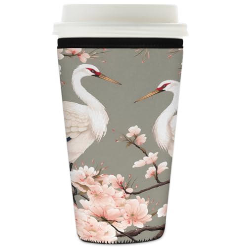 Mexpekil Japanische Kraniche Kirschblüte wiederverwendbare Eiskaffeehülle für heiße und kalte Getränke, isolierte Neopren-Getränkehüllen, passend für 907 ml Mexpekil Japanische Kraniche Kirschblüte wiederverwendbare Eiskaffeehülle für heiße und kalte Getränke, isolierte Neopren-Getränkehüllen, passend für 907 ml von Mexpekil