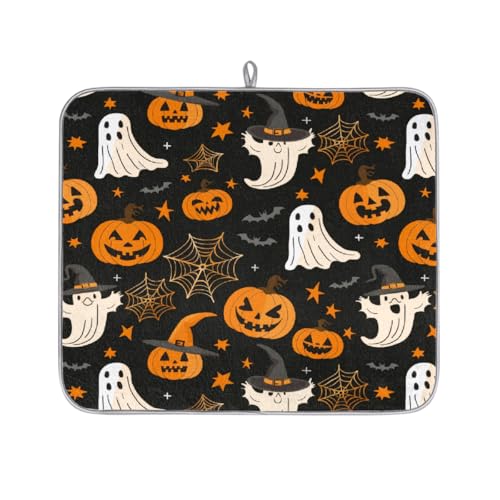 Mexpekil Mikrofaser-Abtropfmatte für Küche, Cartoon-Kürbis und Geist, Abtropfmatte, Kaffeemaschine, saugfähige Trockenpads für Spüle, Kaffeebar, 40,6 x 45,7 cm von Mexpekil