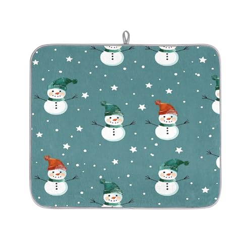 Mexpekil Mikrofaser-Abtropfmatte für Küche, Cartoon-Schneemann und Sterne, Abtropfmatte, Kaffeemaschine, saugfähige Trockenpads für Spüle, Kaffeebar, 40,6 x 45,7 cm von Mexpekil