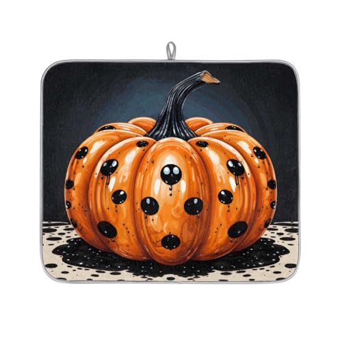 Mexpekil Mikrofaser-Abtropfmatte für Küche, Halloween-Kürbis-Punkt-Abtropfmatte, Kaffeemaschine, saugfähige Trockenpads für Spüle, Kaffeebar, 40,6 x 45,7 cm von Mexpekil