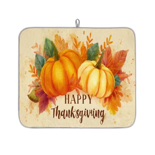 Mexpekil Mikrofaser-Abtropfmatte für Küche, Happy Thanksgiving Kürbis Geschirrabtropfmatte, Kaffeemaschine, saugfähige Trockenpads für Spüle, Kaffeebar, 40,6 x 45,7 cm von Mexpekil