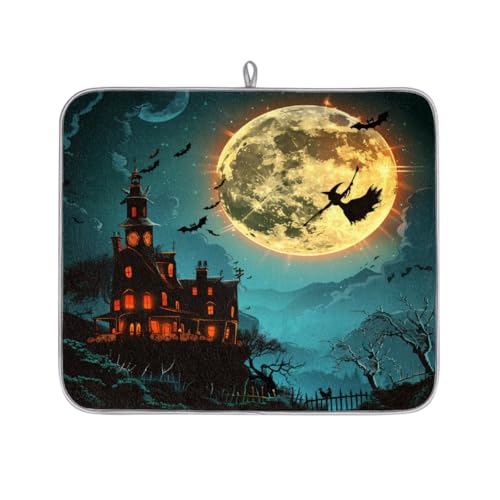 Mexpekil Mikrofaser-Abtropfmatte für Küche, Hexenschloss bei Nacht, Abtropfmatte, Kaffeemaschine, saugfähige Trockenpads für Spüle, Kaffeebar, 40,6 x 45,7 cm von Mexpekil