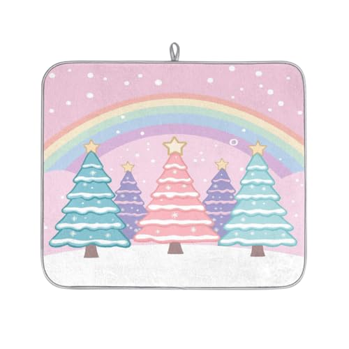 Mexpekil Mikrofaser-Abtropfmatte für Küche, Regenbogen-Weihnachtsbäume, Abtropfmatte, Kaffeemaschine, saugfähige Trockenpads für Spüle, Kaffeebar, 40,6 x 45,7 cm von Mexpekil