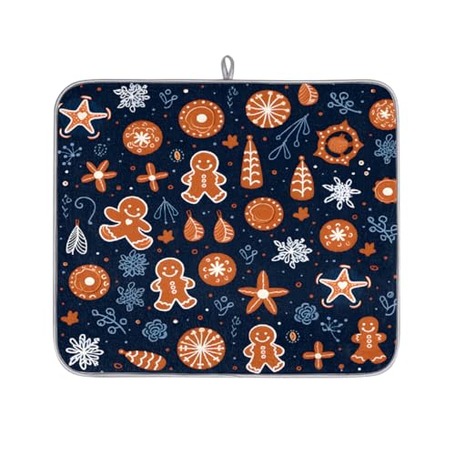 Mexpekil Mikrofaser-Abtropfmatte für Küche, Weihnachten, Lebkuchenmann, Abtropfmatte, Kaffeemaschine, saugfähige Trockenpads für Spüle, Kaffeebar, 40,6 x 45,7 cm von Mexpekil