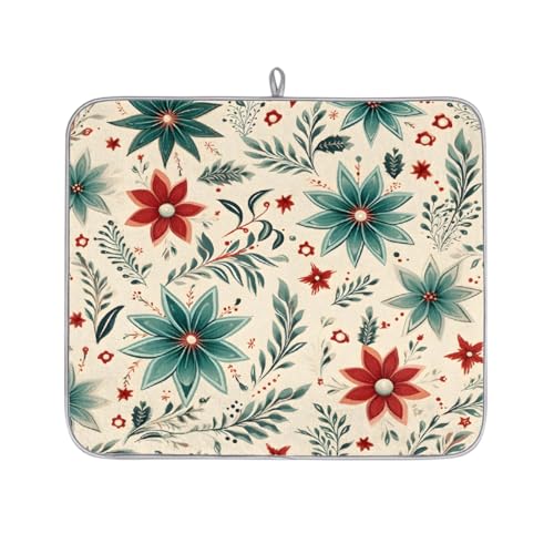 Mexpekil Mikrofaser-Abtropfmatte für Küche, Weihnachtsstern, rote und grüne Blumen, Abtropfmatte, Kaffeemaschine, saugfähige Trockenpads für Spüle, Kaffeebar, 40,6 x 45,7 cm von Mexpekil