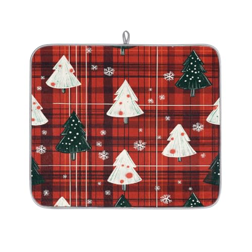 Mexpekil Mikrofaser-Abtropfmatte für Küche, handgezeichnete Weihnachtsbäume, kariert, Abtropfmatte, Kaffeemaschine, saugfähige Trockenpads für Spüle, Kaffeebar, 40,6 x 45,7 cm von Mexpekil