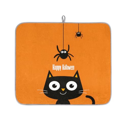Mexpekil Mikrofaser-Abtropfmatte für Küche, niedliche schwarze Katze und Spinne, Abtropfmatte, Kaffeemaschine, saugfähige Trockenpads für Spüle, Kaffeebar, 40,6 x 45,7 cm von Mexpekil