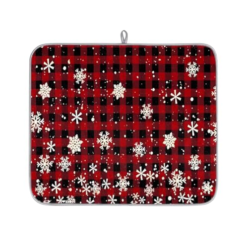 Mexpekil Mikrofaser-Abtropfmatte für Küche, rot und schwarz, kariert, Schneeflocken, Abtropfmatte, Kaffeemaschine, saugfähige Trockenpads für Spüle, Kaffeebar, 40,6 x 45,7 cm von Mexpekil