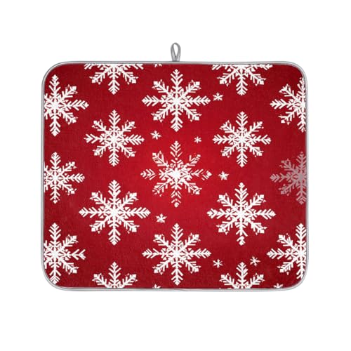 Mexpekil Mikrofaser-Abtropfmatte für Küche, rote und weiße Schneeflocken, Abtropfmatte, Kaffeemaschine, saugfähige Trockenpads für Spüle, Kaffeebar, 40,6 x 45,7 cm von Mexpekil