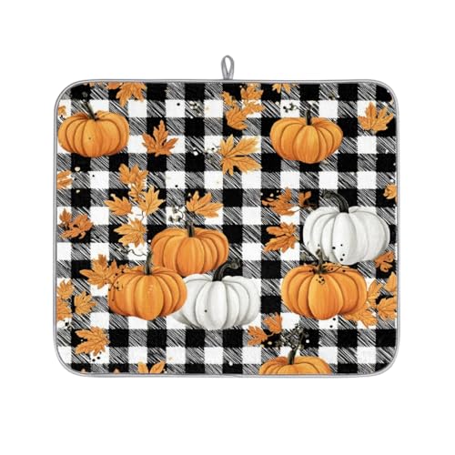 Mexpekil Mikrofaser-Abtropfmatte für Küche, schwarz-weiß, kariert mit Kürbisblatt, Abtropfmatte, Kaffeemaschine, saugfähige Abtropfpads für Spüle, Kaffeebar, 40,6 x 45,7 cm Mexpekil Mikrofaser-Abtropfmatte für Küche, schwarz-weiß, kariert mit Kürbisblatt, Abtropfmatte, Kaffeemaschine, saugfähige Abtropfpads für Spüle, Kaffeebar, 40,6 x 45,7 cm von Mexpekil