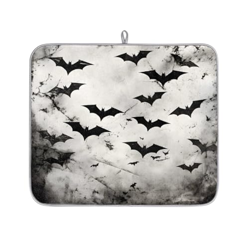 Mexpekil Mikrofaser-Abtropfmatte für Küche, schwarze Fledermaus-Aquarell-Abtropfmatte, Kaffeemaschine, saugfähige Trockenpads für Spüle, Kaffeebar, 40,6 x 45,7 cm von Mexpekil