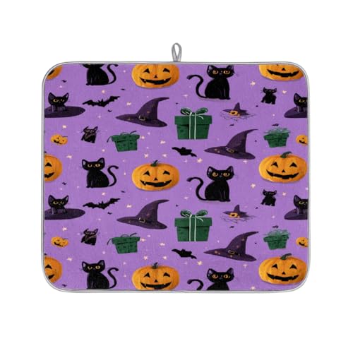 Mexpekil Mikrofaser-Abtropfmatte für Küche, schwarze Katze, Kürbis und Hexenhut, Abtropfmatte, Kaffeemaschine, saugfähige Trockenpads für Spüle, Kaffeebar, 40,6 x 45,7 cm von Mexpekil