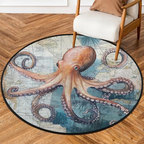 Mexpekil Octopus Ozean-Karte, runde Teppiche für Wohnzimmer, waschbare Bodenmatte mit rutschfester Unterseite, 92 cm Durchmesser, runder Teppich, moderne Heimdekoration Mexpekil Octopus Ozean-Karte, runde Teppiche für Wohnzimmer, waschbare Bodenmatte mit rutschfester Unterseite, 92 cm Durchmesser, runder Teppich, moderne Heimdekoration von Mexpekil