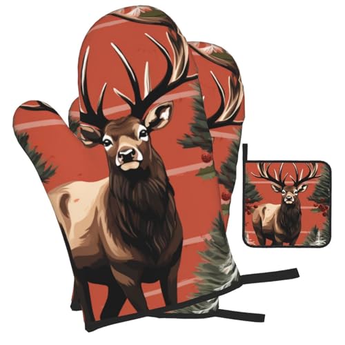 Mexpekil Ofenhandschuhe und Topflappen, 3er-Set, Motiv: Weihnachtsbaum, Elch, Tier, Ofenhandschuhe, hitzebeständig, rutschfest, 1 Paar Ofenhandschuhe, 1 Topflappen-Pad zum Backen, Grillen, Grillen, Mexpekil Ofenhandschuhe und Topflappen, 3er-Set, Motiv: Weihnachtsbaum, Elch, Tier, Ofenhandschuhe, hitzebeständig, rutschfest, 1 Paar Ofenhandschuhe, 1 Topflappen-Pad zum Backen, Grillen, Grillen, von Mexpekil