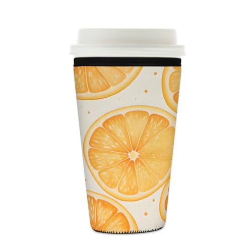 Mexpekil Orange Fruit Lemon wiederverwendbare Eiskaffeehülle für heiße und kalte Getränke, isolierte Neopren-Getränkehüllen, passend für 473 - 510 ml von Mexpekil