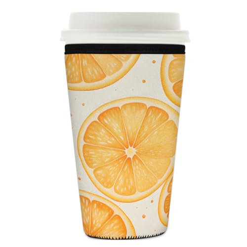 Mexpekil Orange Fruit Lemon wiederverwendbare Eiskaffeehülle für heiße und kalte Getränke, isolierte Neopren-Getränkehüllen, passend für 740 - 800 ml von Mexpekil