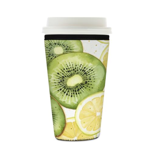 Mexpekil Orange Lemon Kiwi wiederverwendbare Eiskaffeehülle für heiße und kalte Getränke, isolierte Neopren-Getränkehüllen, passend für 473 - 510 ml von Mexpekil