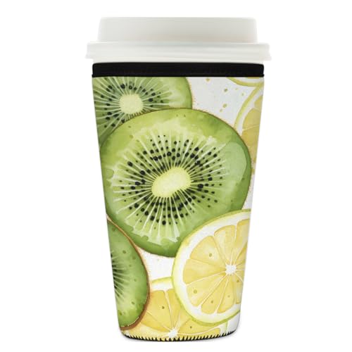 Mexpekil Orange Lemon Kiwi wiederverwendbare Eiskaffeehülle für heiße und kalte Getränke, isolierte Neopren-Getränkehüllen, passend für 740-800 ml von Mexpekil