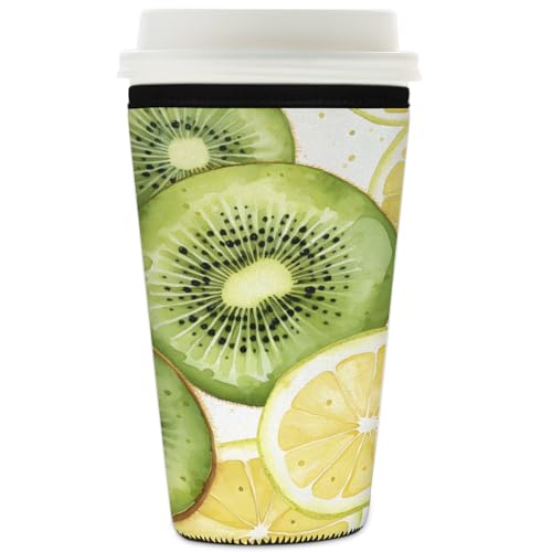 Mexpekil Orange Lemon Kiwi wiederverwendbare Eiskaffeehülle für heiße und kalte Getränke, isolierte Neopren-Getränkehüllen, passend für 907 ml von Mexpekil
