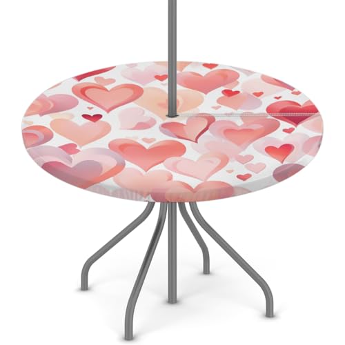 Mexpekil Outdoor-Tischdecke mit Schirmloch und Reißverschluss, Herzmuster, wasserdicht, rund, elastisch, für Terrasse, Garten, 91,4–111,8 cm Mexpekil Outdoor-Tischdecke mit Schirmloch und Reißverschluss, Herzmuster, wasserdicht, rund, elastisch, für Terrasse, Garten, 91,4–111,8 cm von Mexpekil