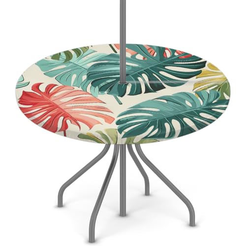 Mexpekil Outdoor-Tischdecke mit Schirmloch und Reißverschluss, bunt, tropische Palmenblätter, wasserdicht, rund, elastisch, für Terrasse, Garten, 91,4–111,8 cm Mexpekil Outdoor-Tischdecke mit Schirmloch und Reißverschluss, bunt, tropische Palmenblätter, wasserdicht, rund, elastisch, für Terrasse, Garten, 91,4–111,8 cm von Mexpekil