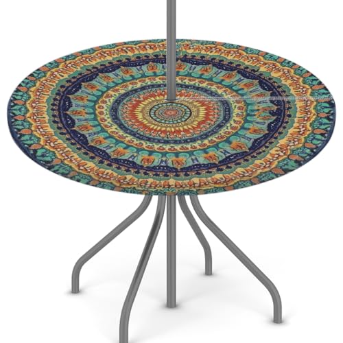 Mexpekil Outdoor-Tischdecke mit Schirmloch und Reißverschluss, buntes ethnisches Mandala-Muster, wasserdicht, rund, elastisch, für Terrasse, Garten, 114,3–142,2 cm Mexpekil Outdoor-Tischdecke mit Schirmloch und Reißverschluss, buntes ethnisches Mandala-Muster, wasserdicht, rund, elastisch, für Terrasse, Garten, 114,3–142,2 cm von Mexpekil