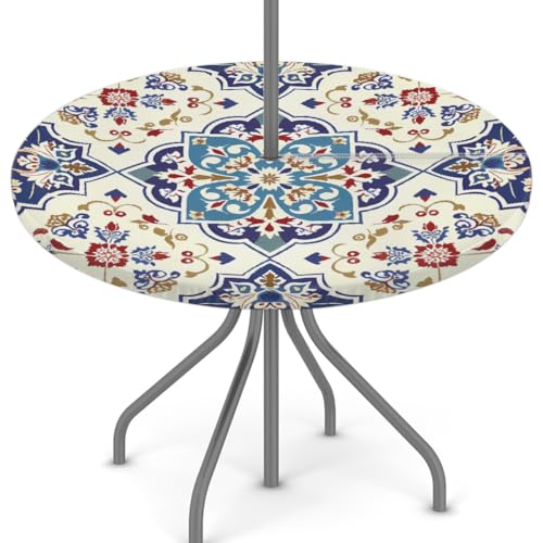 Mexpekil Outdoor-Tischdecke mit Schirmloch und Reißverschluss, ethnisches Mandala, marokkanisches nahtloses Muster, wasserdicht, rund, elastisch, für Terrasse, Garten, 114,3–142,2 cm Mexpekil Outdoor-Tischdecke mit Schirmloch und Reißverschluss, ethnisches Mandala, marokkanisches nahtloses Muster, wasserdicht, rund, elastisch, für Terrasse, Garten, 114,3–142,2 cm von Mexpekil